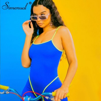Simenual Casual Sporty Active Wear Backless Playsuit Sexy Push Up Strap Rompers Womens Jumpsuit Workout Fitness Biker Playsuits